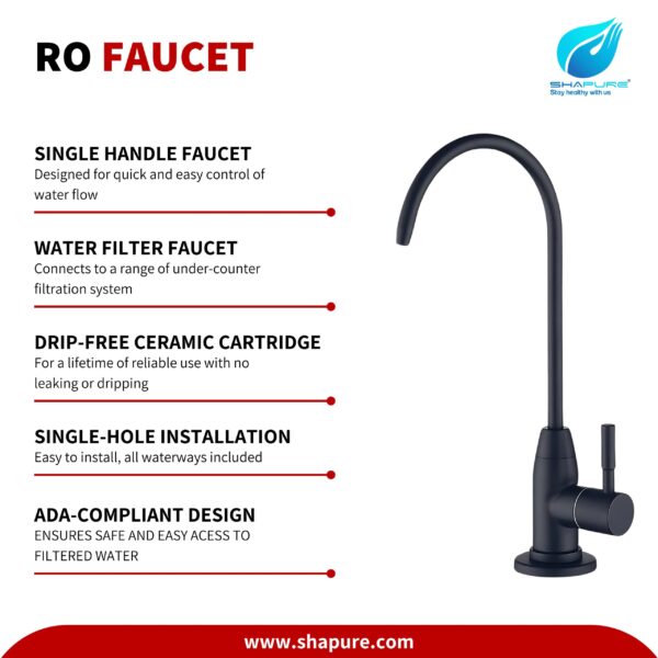 Shapure Stainless Steel RO Faucet Tap SS 304 – Balck Matt Finish | Durable Drinking Water Filter Faucet Tap - Image 3