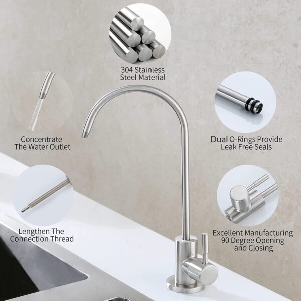 Shapure Imported RO Faucet Tap for Undersink Water Purifiers – Stainless Steel Finish | 100% Lead-Free | 360° Swivel - Image 3